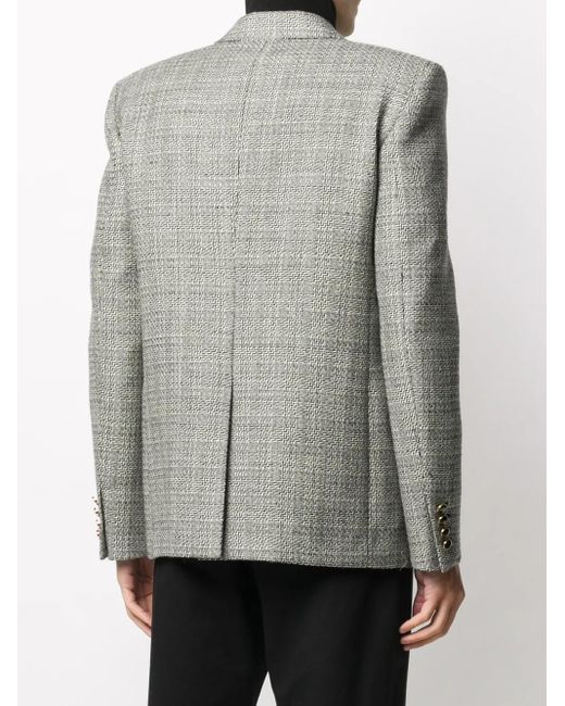 Saint Laurent Gray Deconstructed Check Double-Breasted Blazer for men