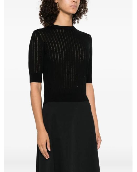 Max Mara Black Open-Knit Short-Sleeve Top
