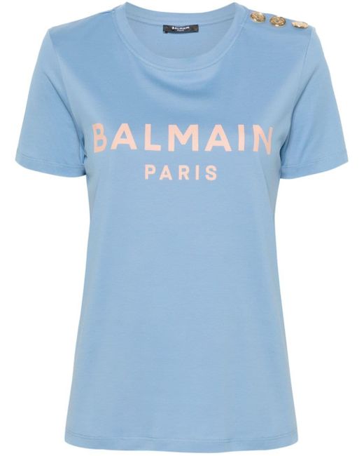 Balmain Blue Logo-print Cotton T-shirt