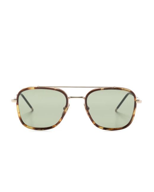 Thom Browne Brown Tortoiseshell-Detailed Pilot-Frame Sunglasses