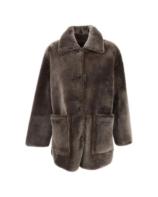 Arma Brown Shearling Patch-Pocket Coat