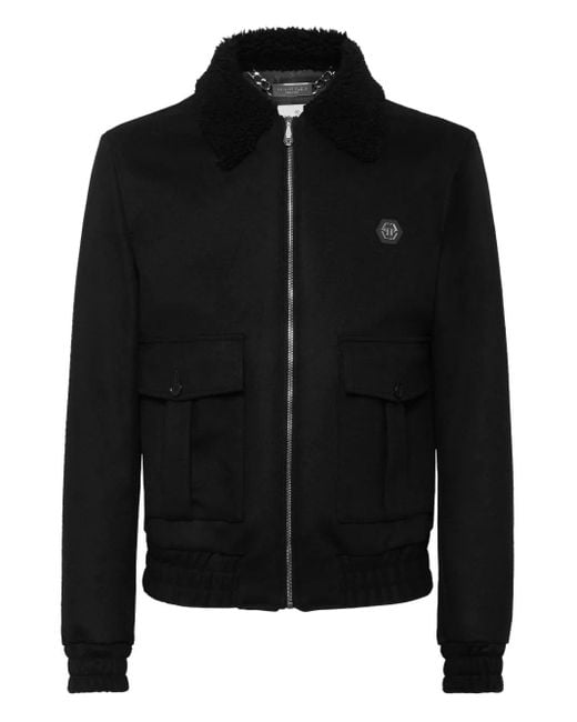 Philipp Plein Black Logo-Patch Jacket for men