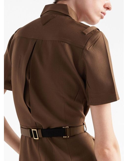 Vestido camisero con cinturón Prada de color Brown