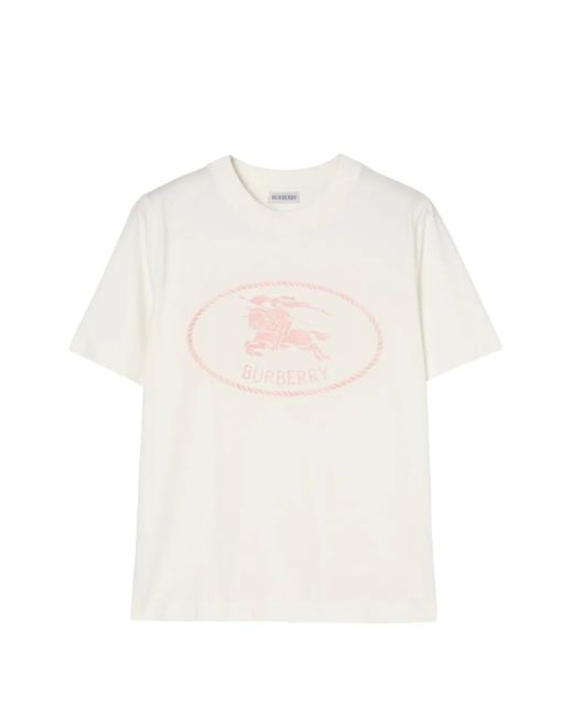 Burberry White Knight-Stamp Cotton T-Shirt