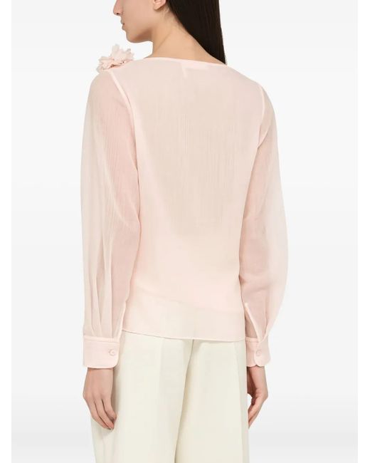 Chloé Natural Draped Flower-Embellished Top