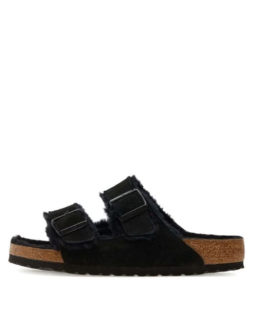 Birkenstock Black Arizona Shearling Buckled Sandals