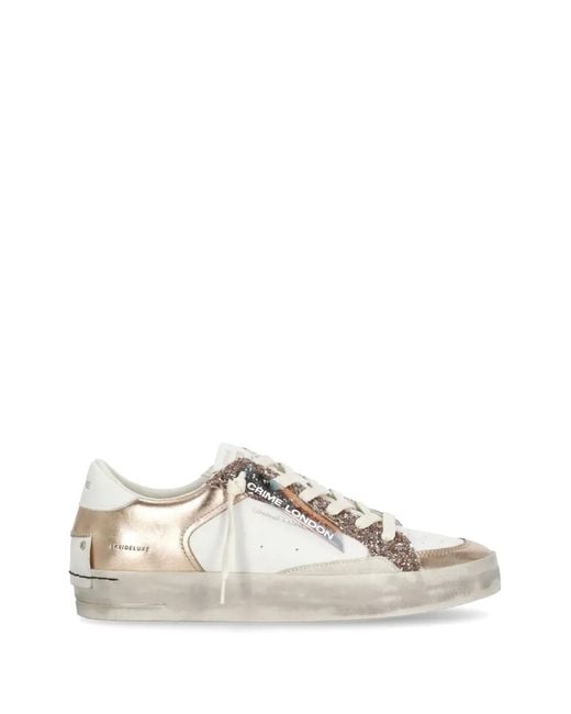 Crime London White Baskets À Empiècements En Cuir Sk8 Deluxe À Paillettes