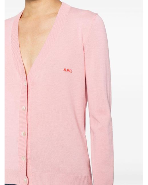 A.P.C. Pink Logo-embroidered Cotton Cardigan