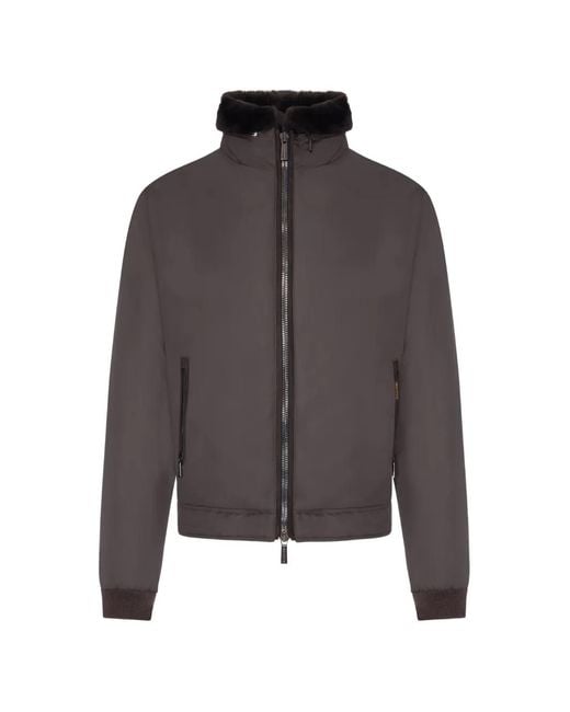 Moorer Gray Shearling-Collar Zip-Up Jacket for men