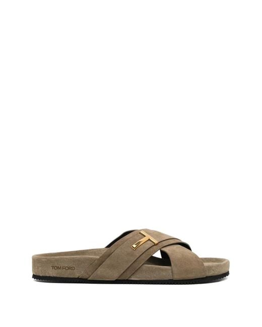 Tom Ford Natural T Logo Crossover Sandals for men