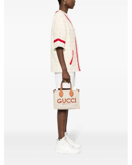 Gucci Natural Logo-print Leather-trim Canvas Tote