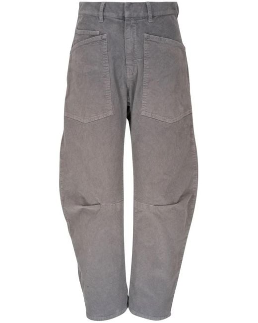 Nili Lotan Gray High-Waisted Corduroy Trousers