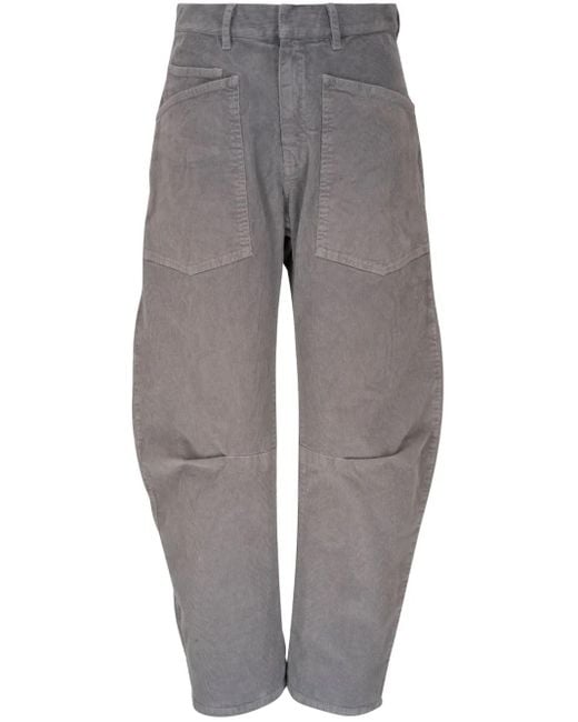 Nili Lotan Gray High-Waisted Corduroy Trousers