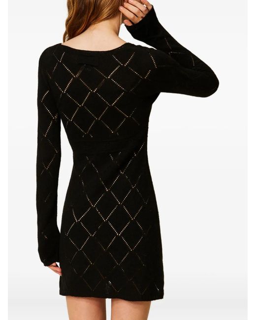 Twinset Black Diamond-Pattern Long-Sleeve Mini Dress