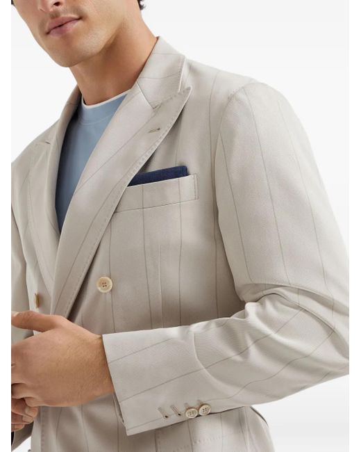 Brunello Cucinelli White Silk-Twill Blazer for men