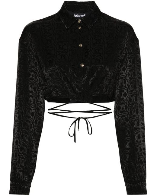 Just Cavalli Black Monogram Jacquard Cropped Blouse