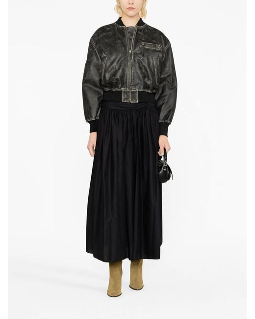 Acne Black Aged Leather Bomber Jacket With Distressed Treatment