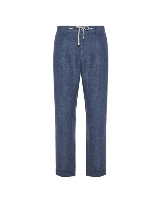 Barba Napoli Blue Drawstring-Fastening Trousers for men