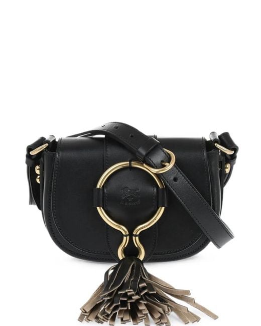 Il Bisonte Black Consuelo Tassel-Detail Ring-Embellished Crossbody Bag