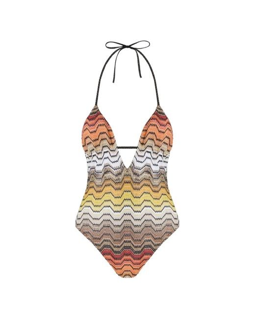 Missoni White One-Piece Swimsuit With Greek Motif