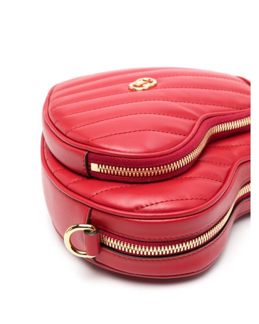 Gucci Red Interlocking G Mini Heart Shoulder Bag - Women's - Calf Leather