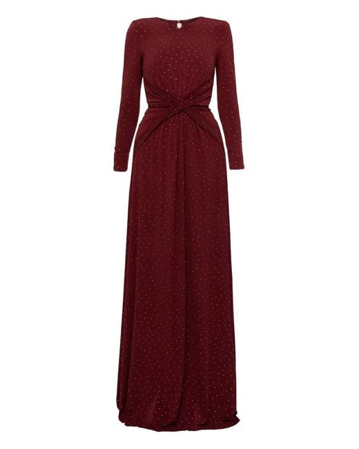 Nissa Red Embellished Twisted Maxi Dress