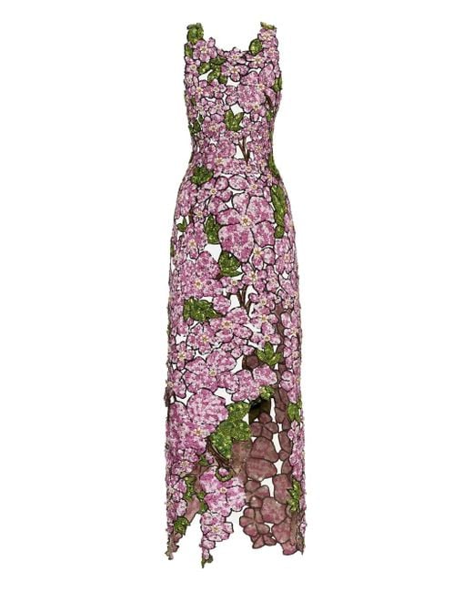 Oscar de la Renta Mosaic Sequin-Floral Embroidered Midi Dress in Purple | Lyst Oscar de la Renta Mosaic Sequin-Floral Embroidered Midi Dress in Purple | Lyst