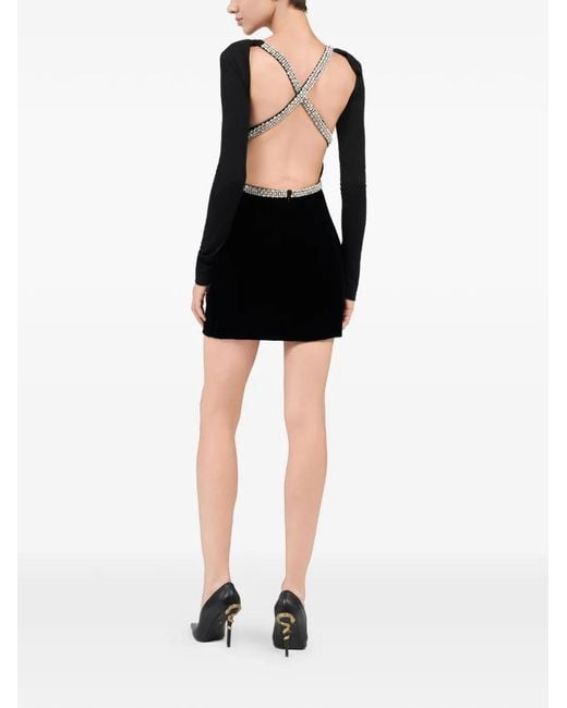 Roberto Cavalli Black Embellished V-Neck Mini Dress
