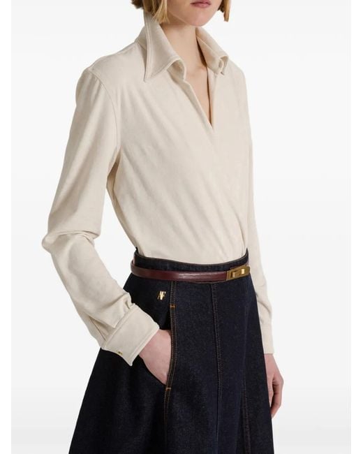 Alberta Ferretti Blue Contrast-Stitch Panelled Midi Skirt