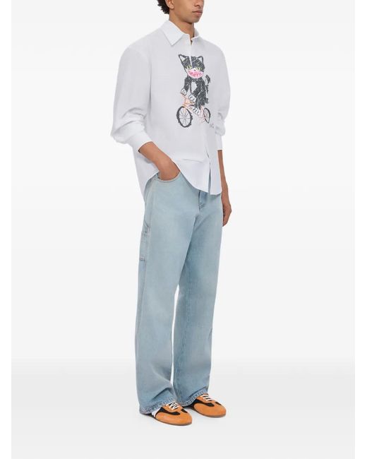 MSGM White Chemise À Imprimé Chats for men