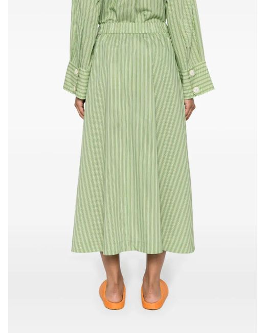 Rodebjer Green Marla Striped Midi Skirt