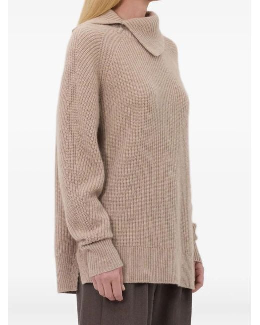 Loulou de Saison Natural Cecil Ribbed-Stand Collar Sweater