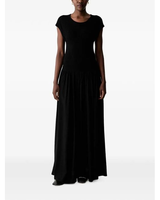 Sisley Black Crinkled Flared Maxi Dress