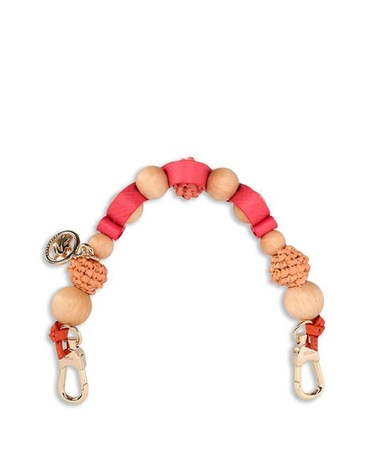 Longchamp Red Beaded Logo-Charm Bag Strap