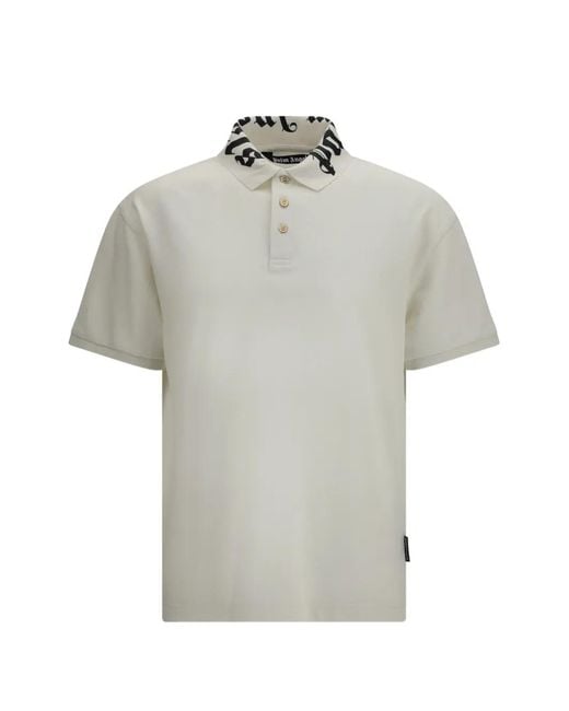 Palm Angels Gray Logo-Collar Cotton Polo Shirt for men