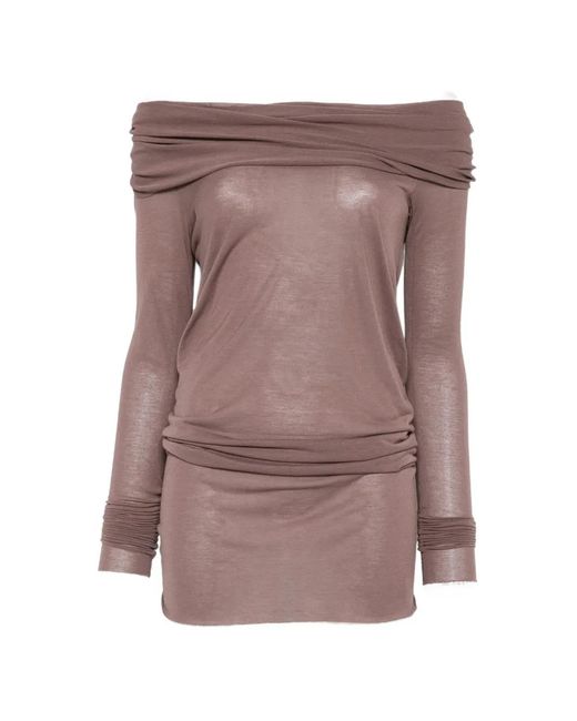 Rick Owens Brown Off-Shoulder Long-Sleeve T-Shirt