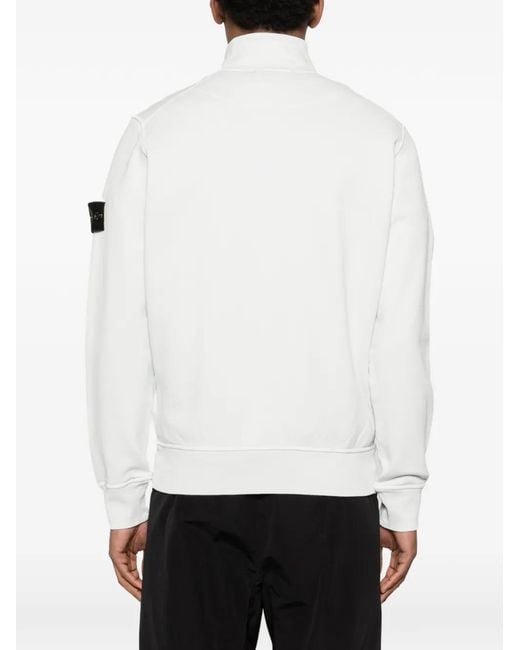 Stone Island White Zip-Up Logo-Patch Sweatshirt for men