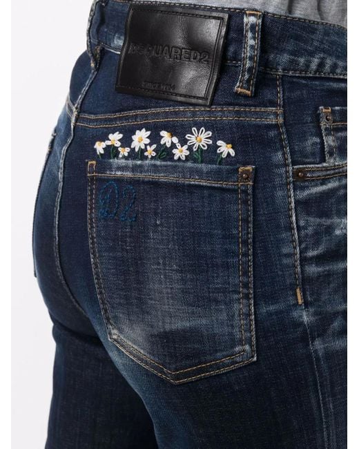 DSquared² Blue Crop Jeans With Daisy Embroidery