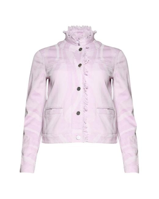 Emilio Pucci Pink Frayed-Trim Printed Jacket