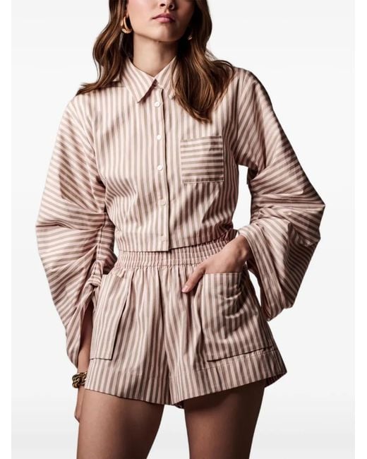 Hevron Brown Striped Patch-Pocket Shorts