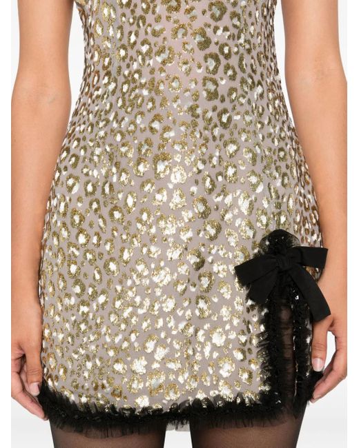 Alessandra Rich Natural Sequin-Embellished High-Neck Dress