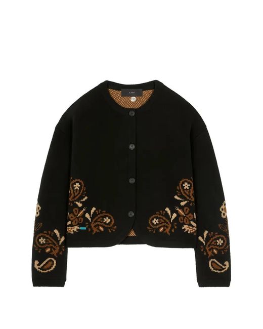 Alanui Black Island Roots Paisley Jacquard-Knit Cardigan
