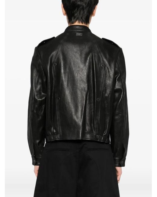TEAM WANG design Black Logo Patched Leather Jacket