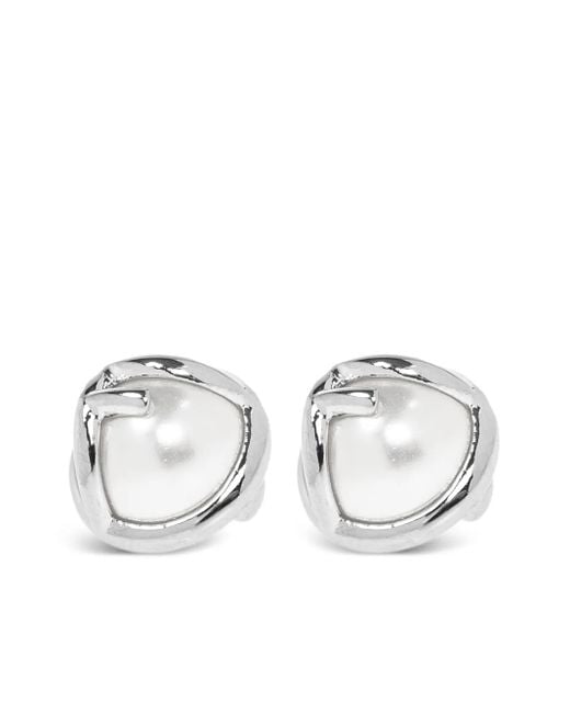 Fendi Metallic Faux-Pearl Earrings