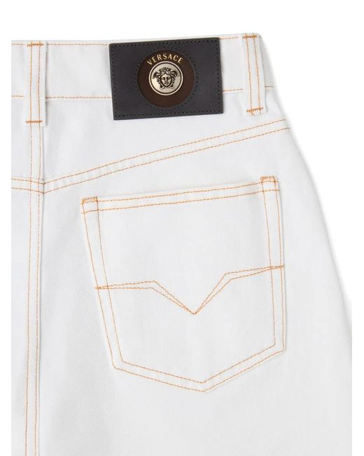 Versace White Medusa-Patch Contrast-Stitch Jeans