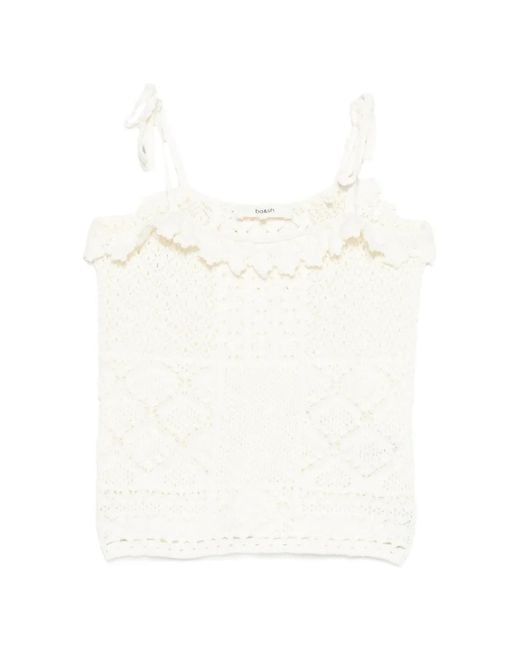 Ba&sh White Pointelle-Knit Scalloped-Trim Top