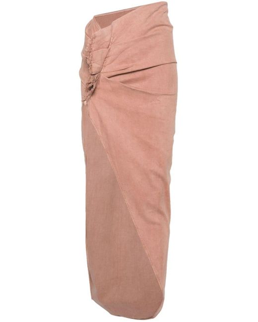 Rick Owens Pink Edfu Asymmetric Denim Skirt