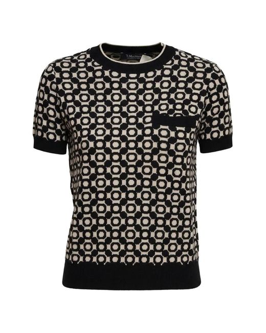 Max Mara Black Geometric Print Pocket T-Shirt
