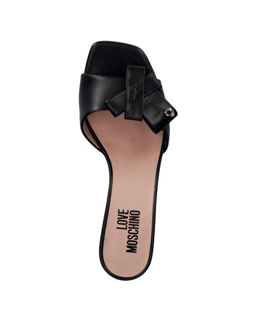 Love Moschino Black Bow-Detail Heart-Plaque Sandals