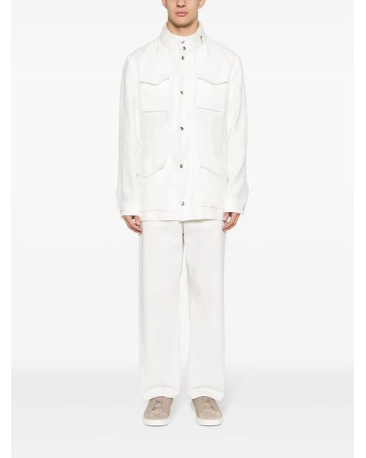 Eleventy White Linen Field Jacket for men